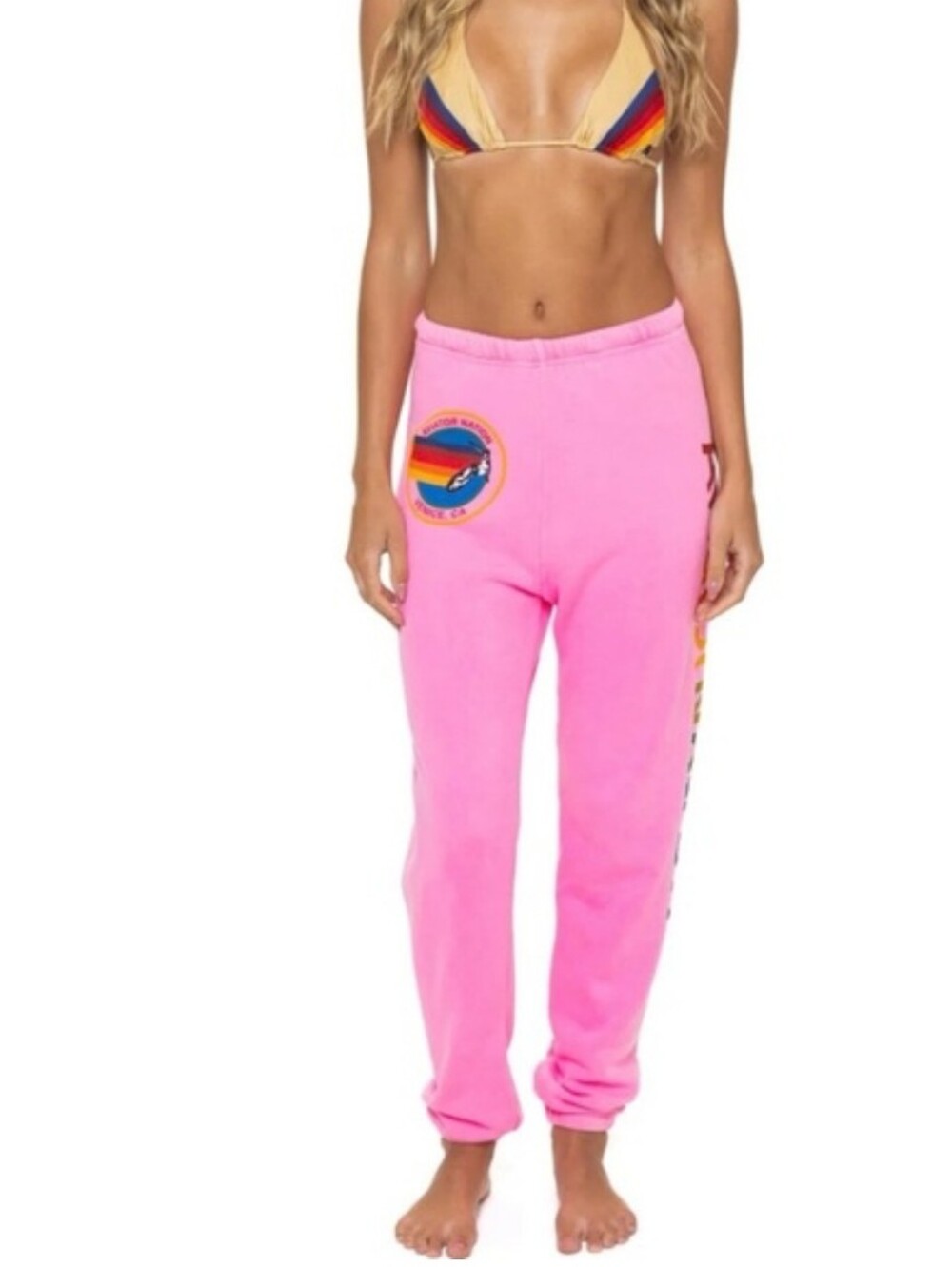 Aviator Nation Hot Pink Neon Logo Sweatpants Size Small